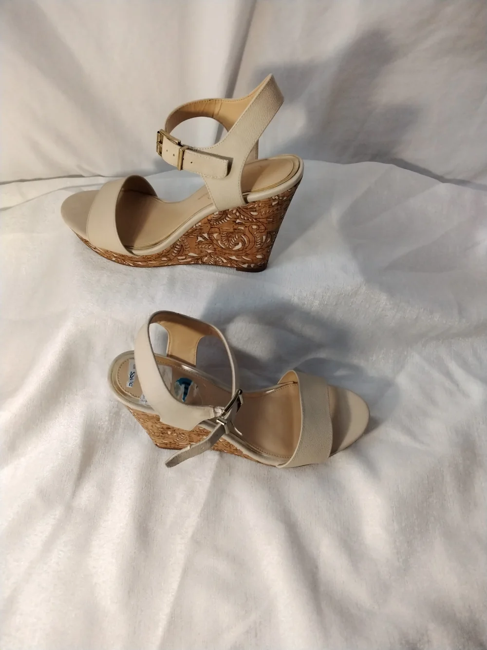 Jessica Simpson Cream Wedge Sandals with Cork-Style Wedge
